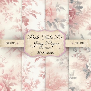 Pink Toile De Jouy Digital Paper, Elegant Junk Journal Printable Paper Designs, DIY Projects, Scrapbook Papers, Instant Download, 300 DPI