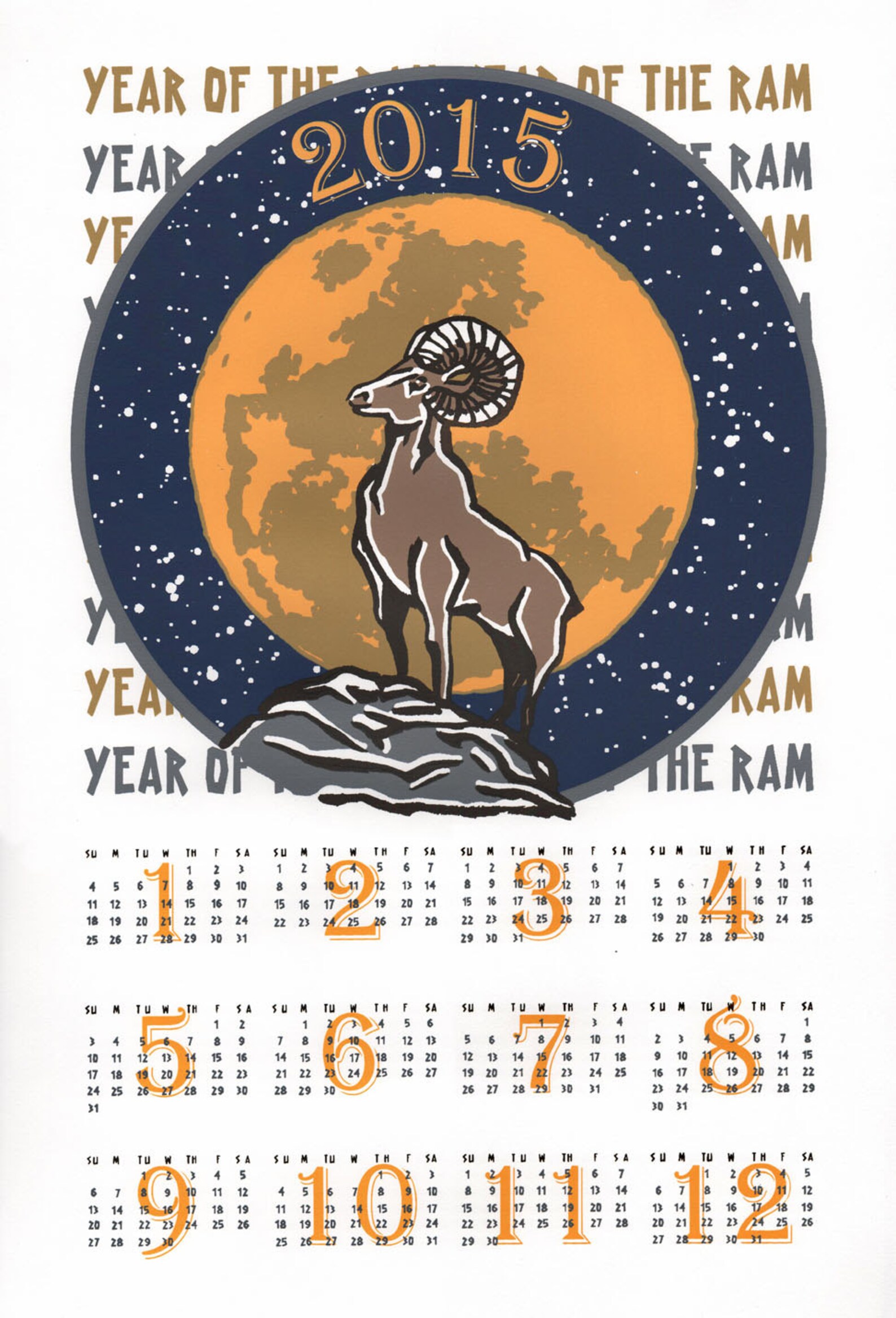 2015 Year of the Ram Calendar Etsy