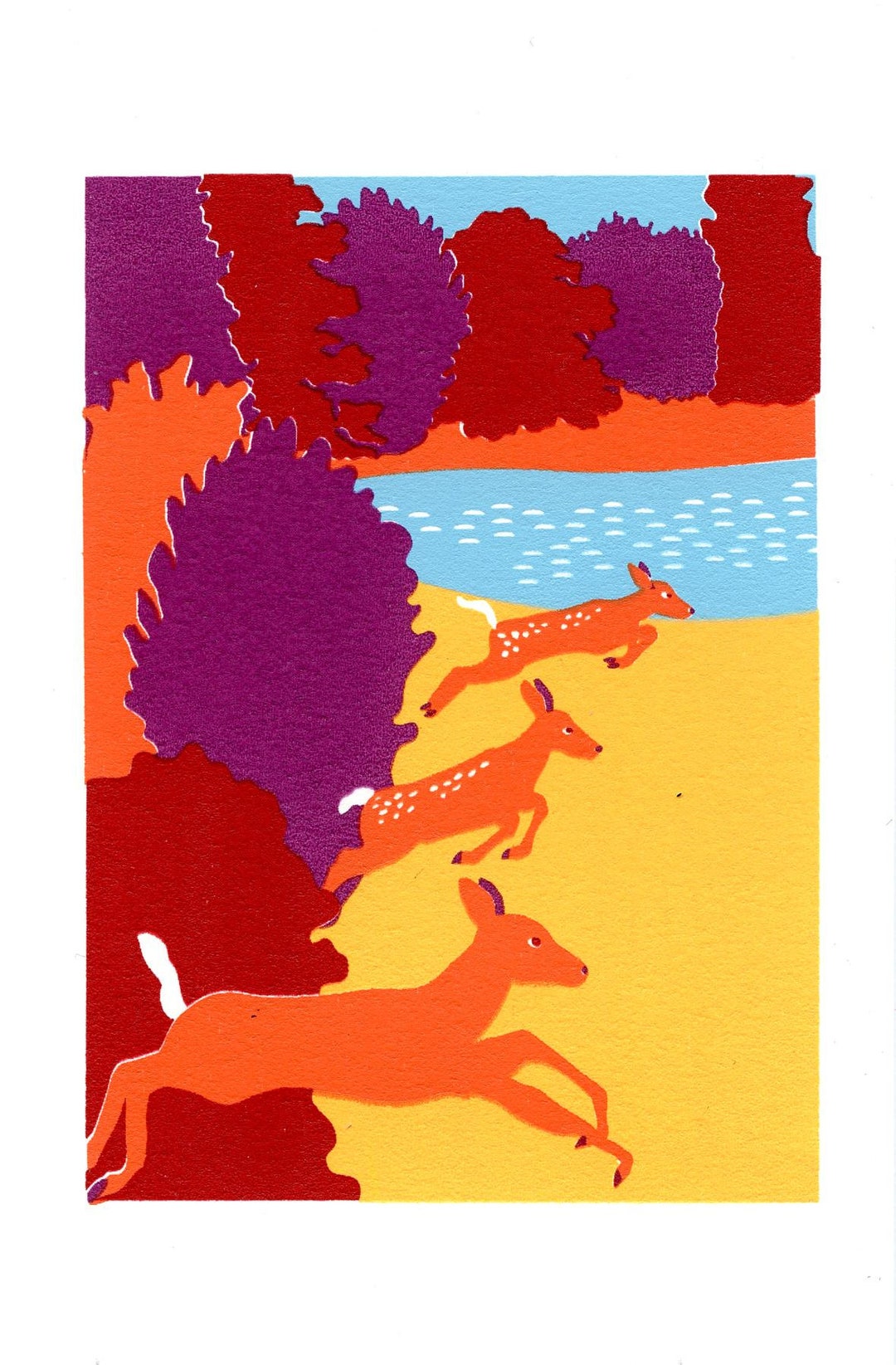 5 Color Fall Nature Scene 4X6 Screenprint Card - Etsy