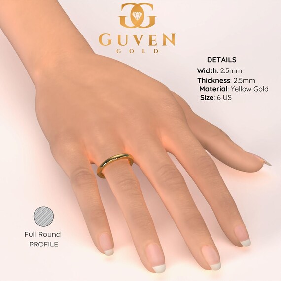 22k Gold 2.5x2.5mm solides Gelbgoldband Schlichtes runde Goldband schlichte Damen Herren Gold Ehering Band Gold Stapelring Etsy