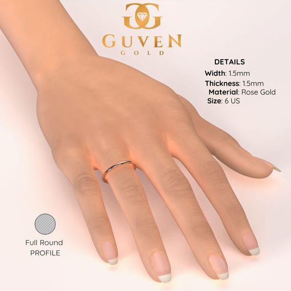 1.5x1.5mm Solid Gold Rose Band 10k 14K 18K 22K Rose Gold Ring Schlicht Voll Runde Einfache Frauen Gold Ehering Band Gold Stapelring Etsy