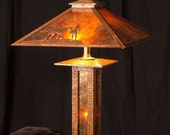 Built-to-Order, Mission Style Table Lamp Arts and Crafts , Oak Wood, Mica Sheets, Handmade, Prairie Style Shade