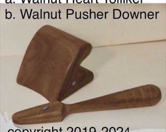 Built-To-Order, Hat Making Tools, (2) Piece Hand Tool Kit, Pusher (Runner) Downer and Heart Tolliker, American Walnut Wood