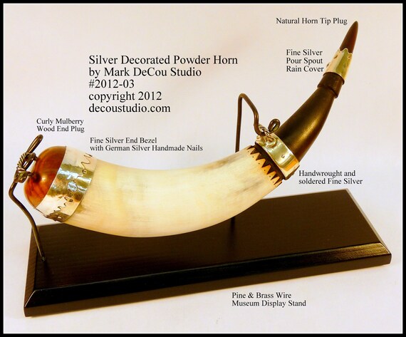 In-stock, SALE-PRICED & Free USA Shipping, Powder Horn Custom Made  Engrailed Fine Silver Decoration, Scrimshaw Art Ready, With Display Stand 
