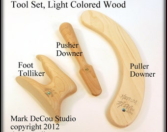 Built-To-Order, Hat Making Three (3) Piece Hand Tool Kit, Pusher (Runner) Downer, Foot Tolliker, Puller Downer, Light Colored Wood