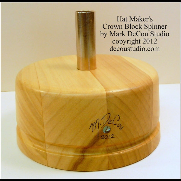 Built-To-Order Hat Making Tool Crown Block Spinner Stand Maker's Millinery Metal Center Post Solid Poplar Wood