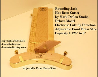 Built-to-Order, Hat Making Tool, Rounding Jack, Deluxe Model, CLOCKWISE cutter, Maple Wood Adjustable Front Brass Shoe