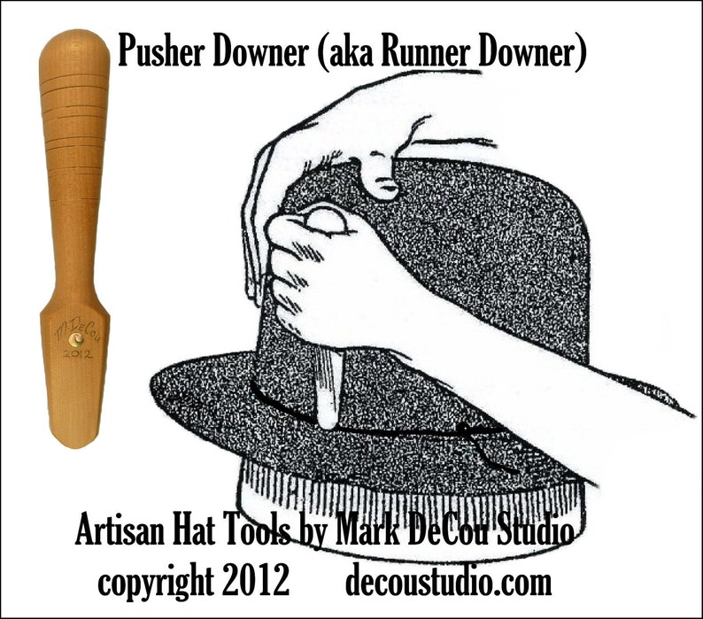 Built-To-Order, Hat Making Three 3 Piece Hand Tool Kit, Pusher Runner Downer, Foot Tolliker, Puller Downer, Light Colored Wood image 2