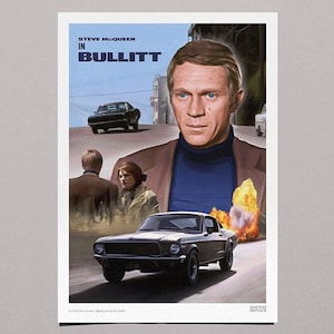 Steve McQueen: Bullitt fan art. Digitally painted film poster, A3 art print