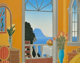 THOMAS McKNIGHT•MYKONOS VIEW フレーム入りポスター Vintage Thomas Mcknight • Mykonos View • Framed 1980s Poster