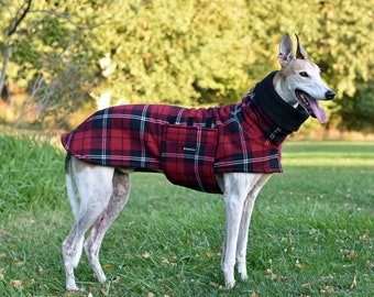 Fleece Greyhound Coat in Red & Black Tartan Plaid, size Med or Lrge:Greyhound Coat/Fleece Greyhound Coat/ Snood Coat/Dog Coat