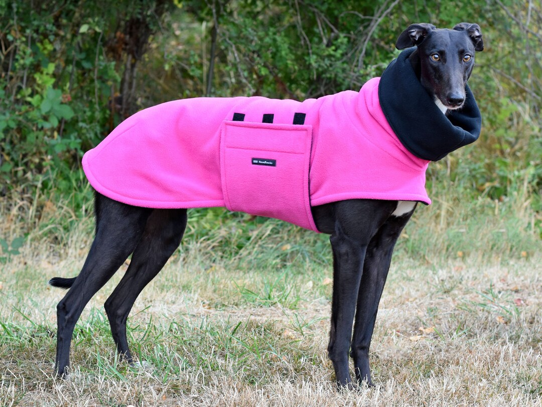 Fleece Greyhound Coat in Very Berry Pink With Black Lining in Size