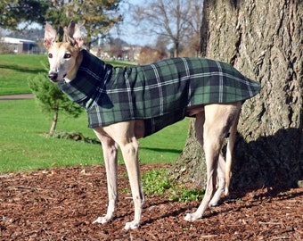 Fleece Greyhound Coat  in Green & Black Tartan Plaid, size Med or Lrge:Greyhound Coat/Fleece Greyhound Coat/ Snood Coat/Dog Coat