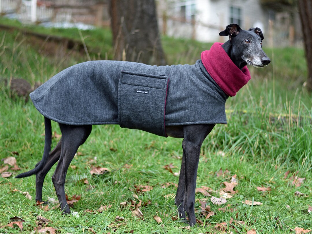 Fleece Greyhound Coat in Heathered Gray Fleece With Burgundy Lining