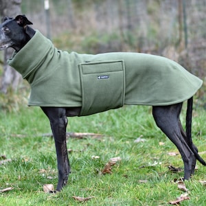 Fleece Greyhound Coat in Olive Green, size medium or large--Greyhound Coat/Fleece Greyhound Coat/ Snood Coat/Sighthound Coat