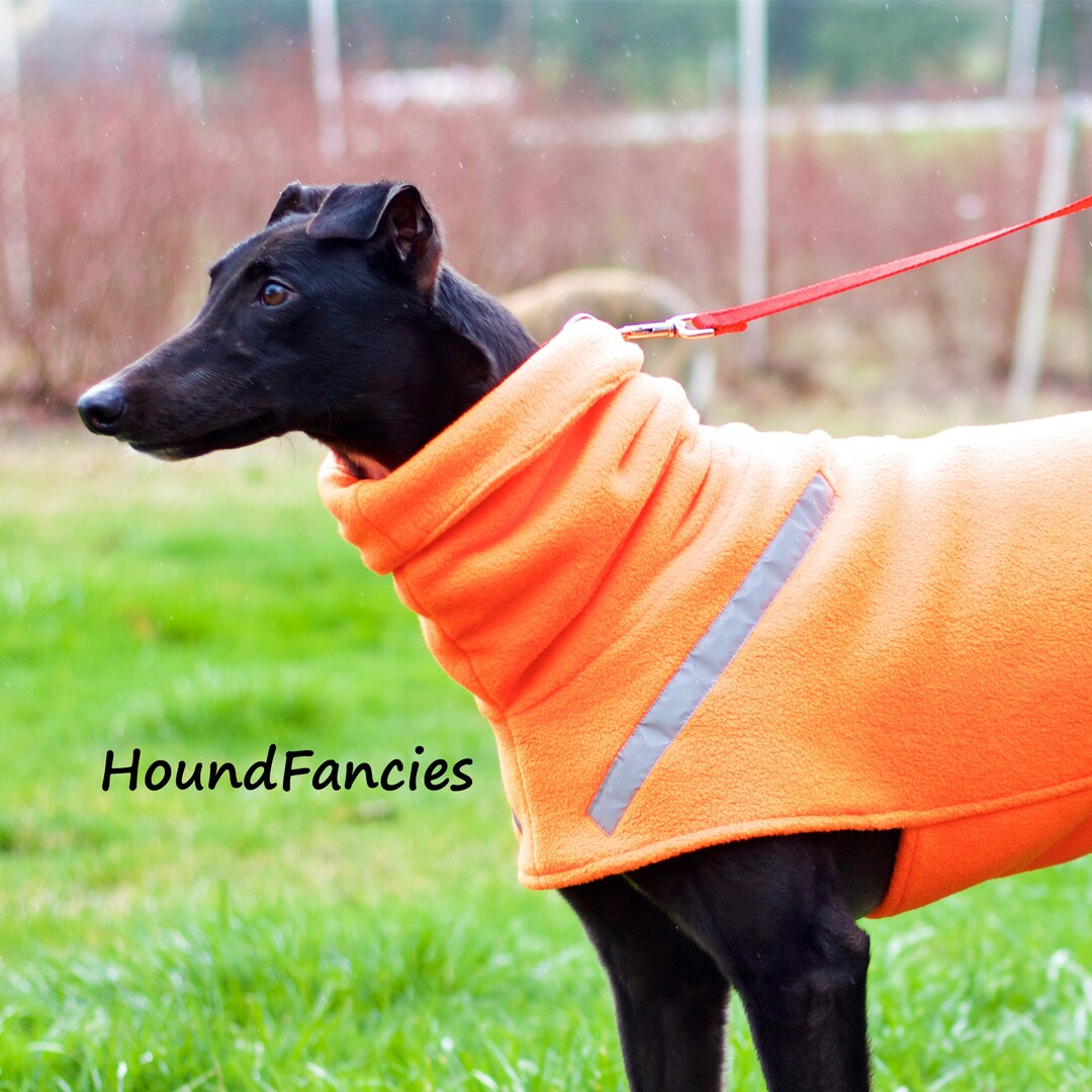Greyhound Coat With Reflective Tape in Dayglo Tangerinefleece Dog Coat