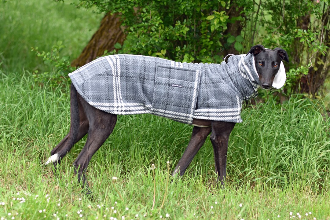 Fleece Cowl Greyhound Coat in Gray Sweater Plaid, Size Medium or Large