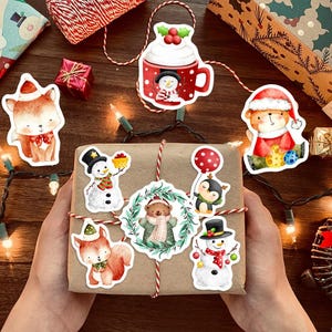 Pegatinas navideñas con bonitos dibujos animados para hacer álbumes de recortes, regalo, pegatinas para niños de PVC, impermeables, divertidos juguetes de Año Nuevo para ordenador portátil y teléfono