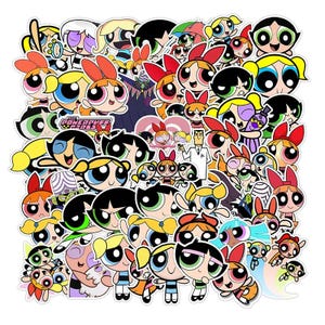 50PCS Powerpuff Girls DIY Cartoon Stickers Phone Trunk Refrigerator Waterproof Anime Stickers Anime Figure Image Toys Sticker