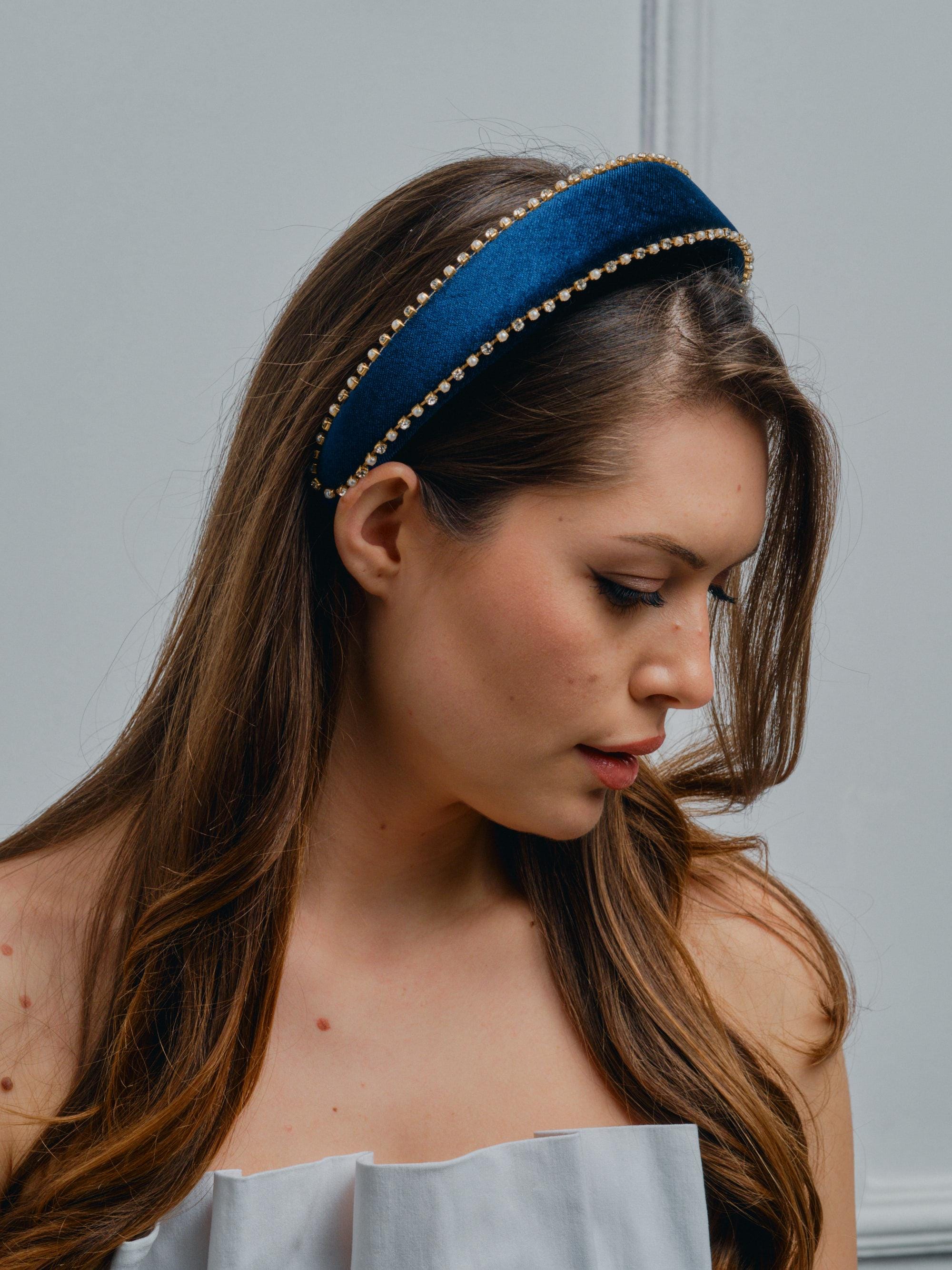 Emerald Green Velvet Crystal Padded Headband – A Statement 