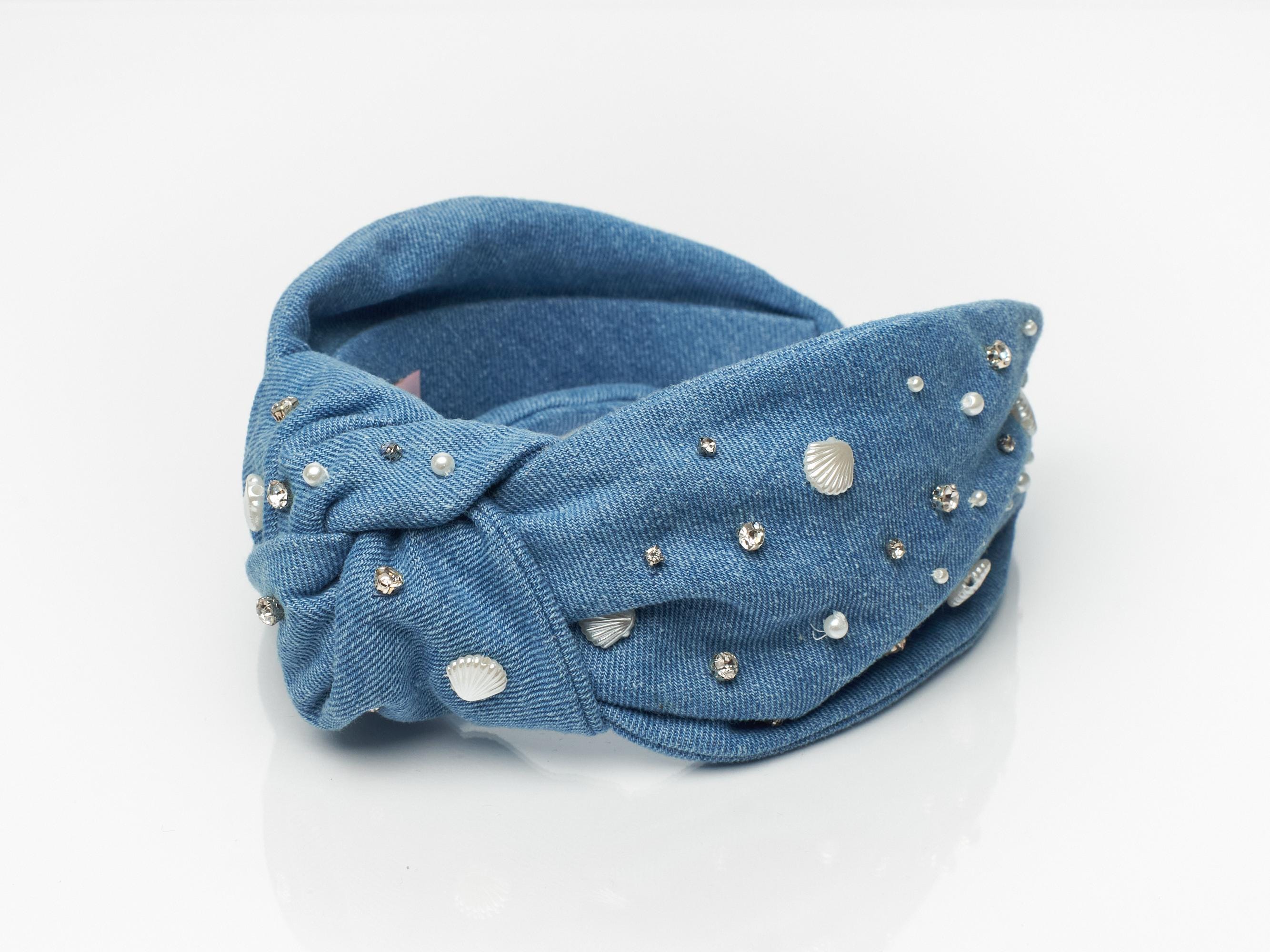 Crystal Headband - DENIM Headband - Knot Headband + Crystals - LIGHT BLUE Tairi Knot Headband – Eva Oherjus Design main image 2
