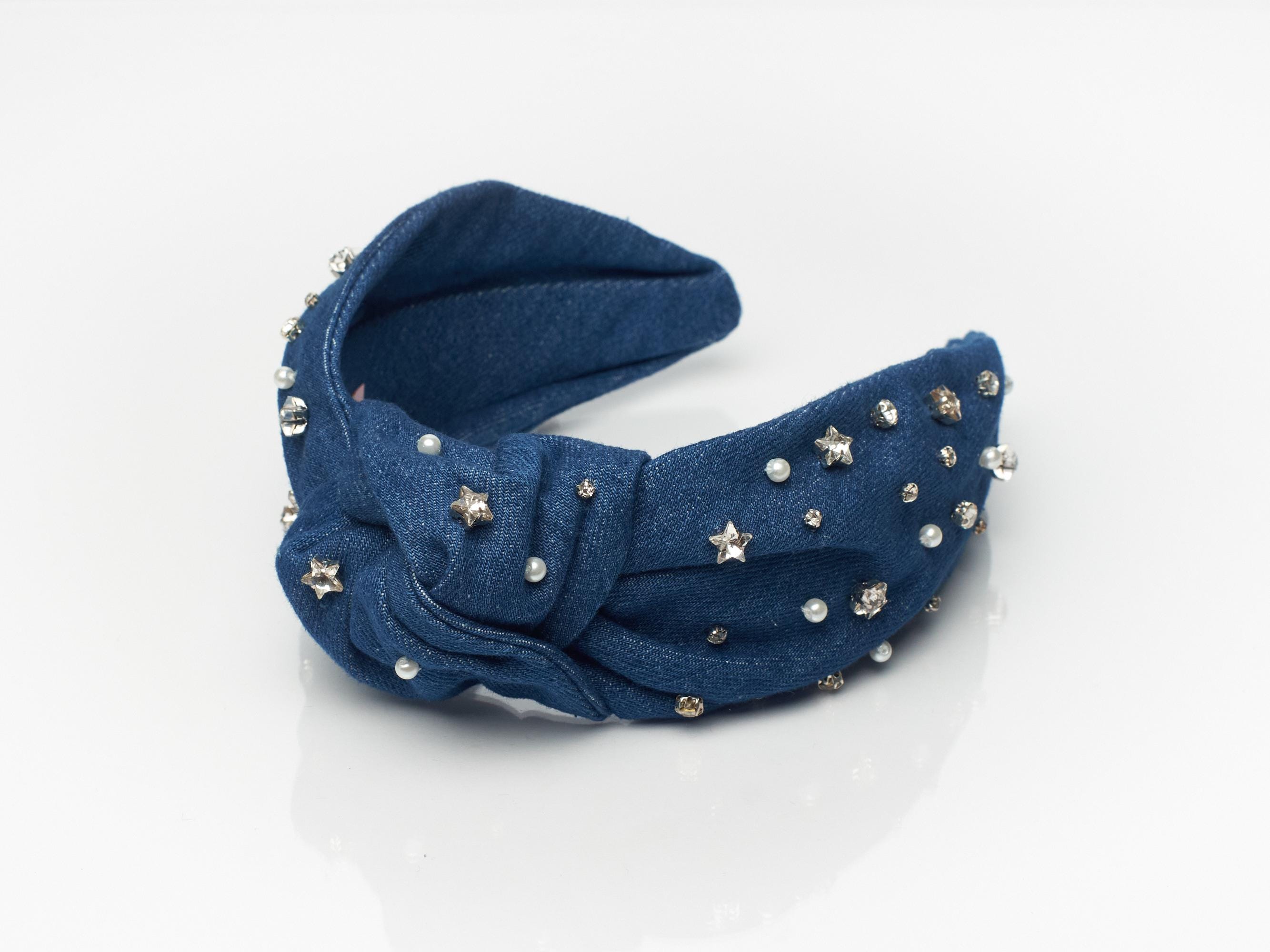 Light Denim Knot Headband – Handmade Embellished Hair  display picture 3