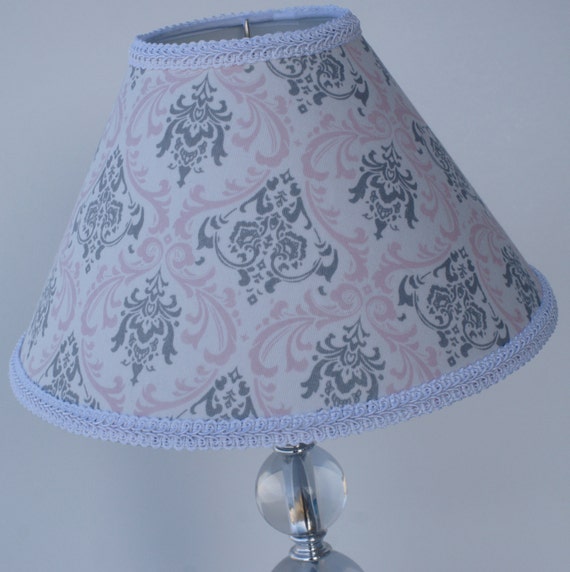 Items similar to LAMP SHADEPink Gray & White Damask FabricShabby Chic