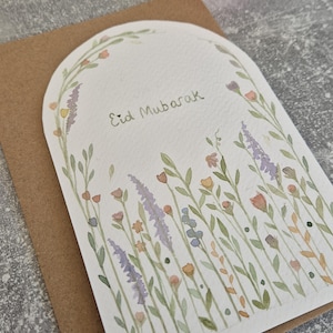 Handgemalte Eid Mubarak Grußkarte mit floralem Aquarell-Design | Islamische Geschenk | Blumen Kunst Original