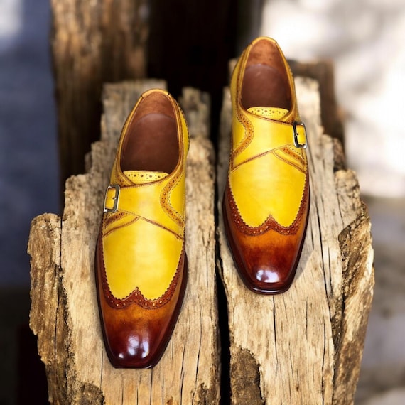Scarpe Monk Strap in pelle bicolore fatte a mano Scarpe eleganti