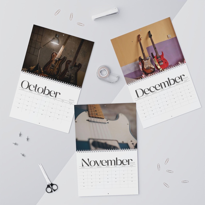 Guitar Calendar 2025 , Vintage ,guitar Calendar, New Year, Christmas