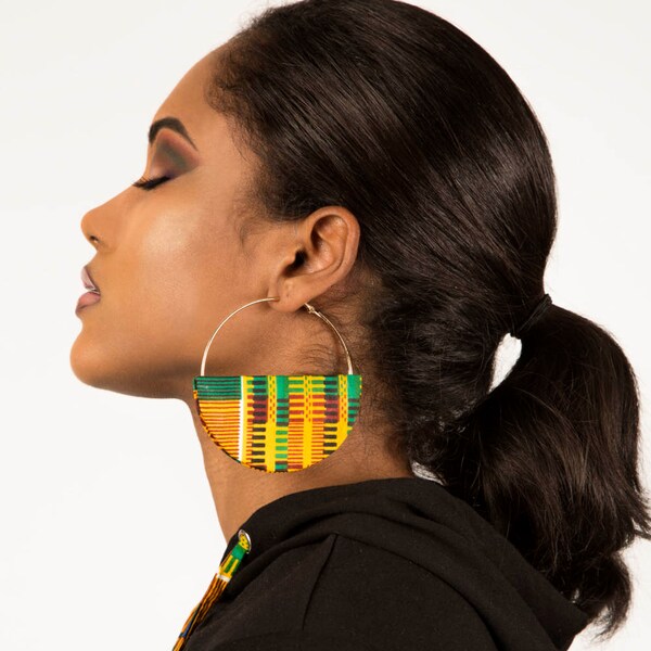 Créoles demi-lune - boucles d'oreilles africaines - boucles d'oreilles en tissu - imprimé africain - grandes boucles d'oreilles