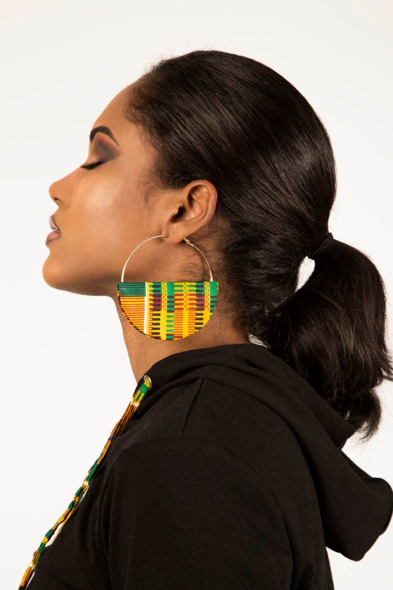 Half Moon Hoops African Earrings Fabric Earrings African Etsy