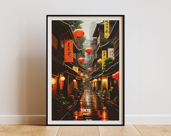 Tokyo Street Scene Print: Japanese Travel Poster