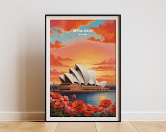 Konsttryck från Sydneys operahus: Reseposter för Australien