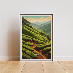 Impresión de arte mural de Munnar, India: impresión de Munnar, arte de plantaciones de té, decoración de pared de viaje, regalo único, decoración del hogar, regalo para amantes de la naturaleza