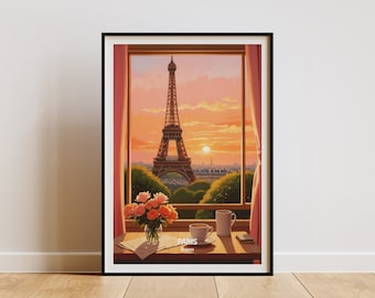 Eiffel Tower Print: Paris France Travel Poster, Vintage Home Decor