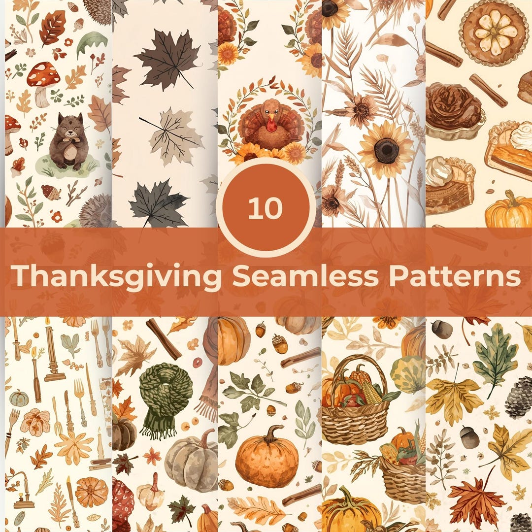 Thanksgiving Seamless Patterns: Watercolor Autumn Designs (digital ...