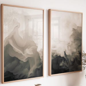 Minimalist Modern Art Set of 2 Neutral Wall Art Beige Cloud Abstract Art Black Printable Wall Art Simple Wall Decor Art for Living Room 0066