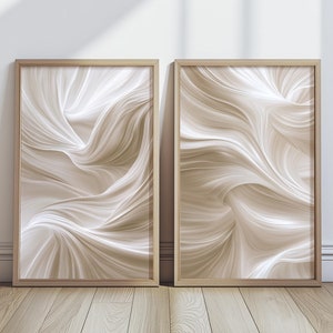 Beige Abstract Print Set of 2 White Brush Strokes Wall Art Neutral Soft Tones Minimalist Bedroom Living Room Decor Printable Wall Art | 0004