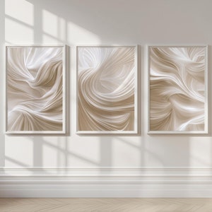 Beige Abstrakt Print 3er Set Weiß Pinselstriche Wandkunst Neutral Sanfte Töne Minimalist Schlafzimmer Wohnzimmer Dekor druckbare Wandkunst 0035