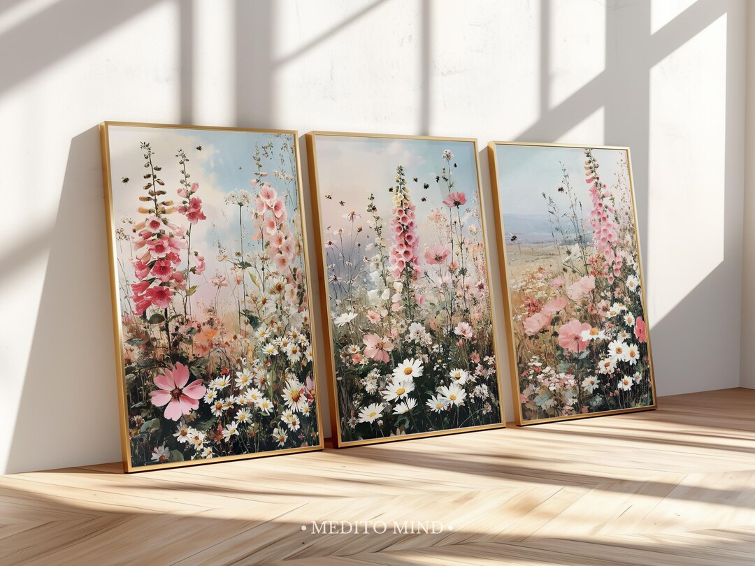Floral Wall Art Set of 3 Printable Digital Poster, Boho Living Room ...