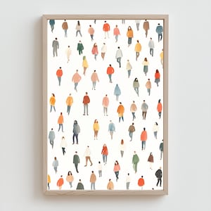 Tiny People in the City Wall Art Decor Printable Art Minimalist Abstract Prints Neutral Soft Tones Simple Fine Beige Bedroom Wall Art | 0036