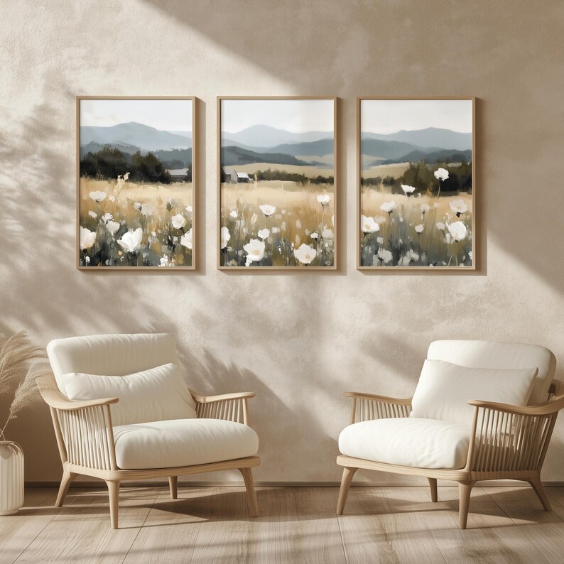 Neutral Wildflower Field Set of 3 Printable Posters | Neutral Wall Art ...