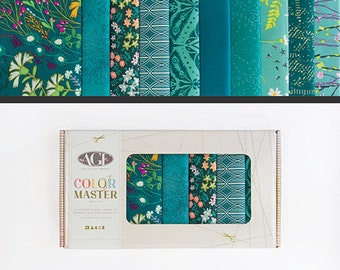 Teal Floral Fabric Fat Quarter Bundle – Art Gallery Fabric, 10 Prints