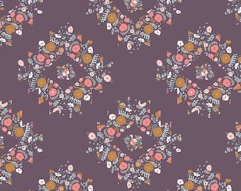 Joy Wreath Plum - Blithe by Katarina Roccella for Art Gallery Fabric - Half Yard Cotton Fabric - 1/2 yd