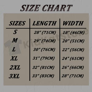 Puede incluir: Tabla de tallas para ropa con medidas en pulgadas y cent&iacute;metros. Las tallas incluyen S, M, L, XL, 2XL y 3XL. Se proporcionan las medidas de longitud y ancho para cada talla.