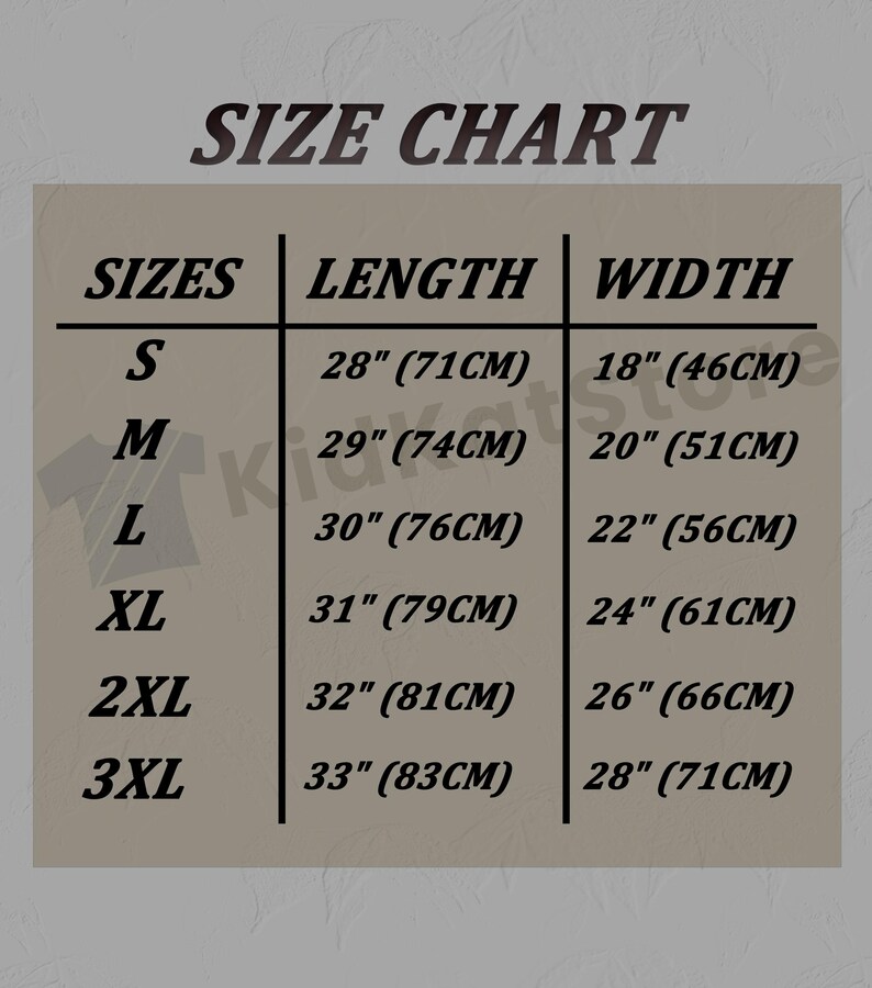 Puede incluir: Tabla de tallas para ropa con medidas en pulgadas y cent&iacute;metros. Las tallas incluyen S, M, L, XL, 2XL y 3XL. Se proporcionan las medidas de longitud y ancho para cada talla.