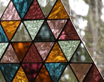 Stained Glass Window Hanging stained glass panel  Geometric Art Triangle Stained Glass  suncatcher Glass Art