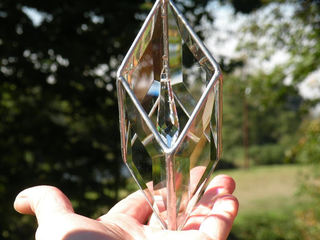 Stained Glass Suncatcher Crystal Prism Clear Glass Beveled Etsy