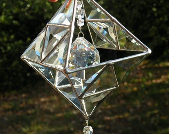 clear geometric beveled glass sun catcher stained glass